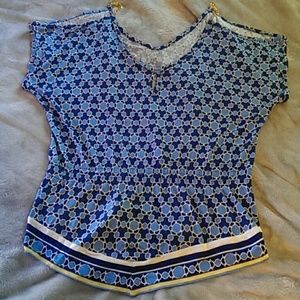 NY & Co Blue Top Blouse Nautical