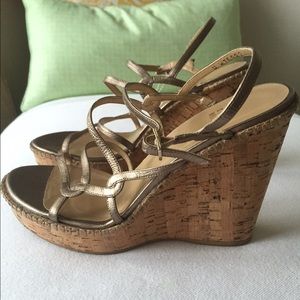 Stuart Weitzman metallic gold wedges