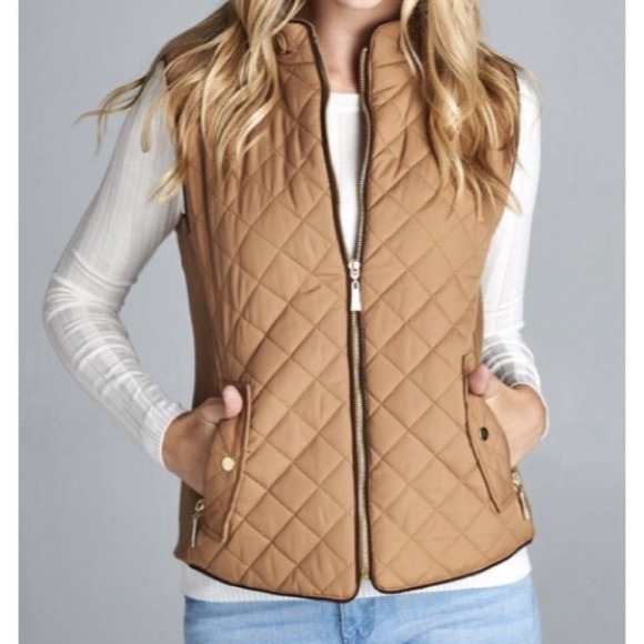 🍁 Camel Quilted Suede Trim Vest S M L 🍁 - Picture 3 of 3