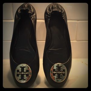 Tory Burch, Reva Leather Ballerina Flat, Black