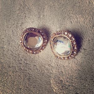 Beautiful White Stone with Halo Statement Earrings