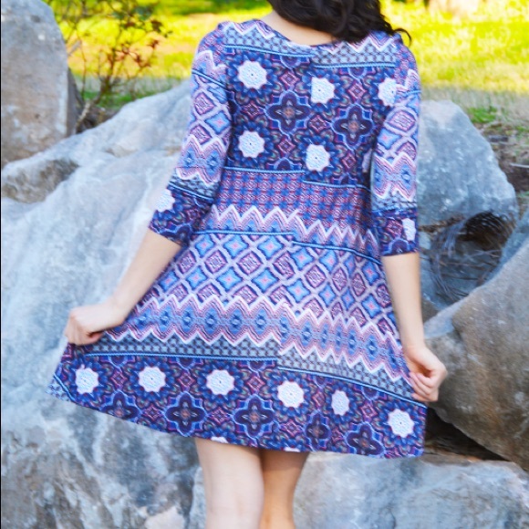 Boutique Love The Stitch 3/4 Sleeve Pattern Dress - Picture 3 of 3