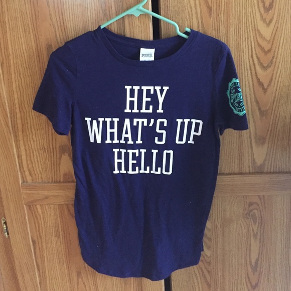 Hey What's up Hello VS Pink tee