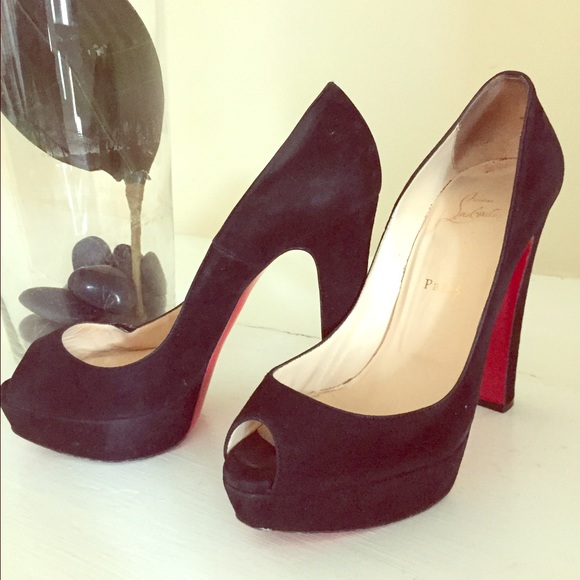 Louboutin Black Suede Peep Toe Bianca Pump