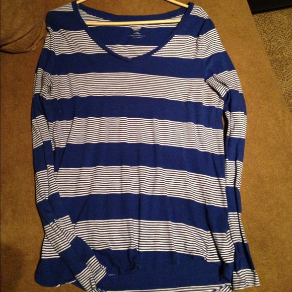 Ladies Size L blue and white striped long sleeve
