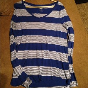 Ladies Size L blue and white striped long sleeve
