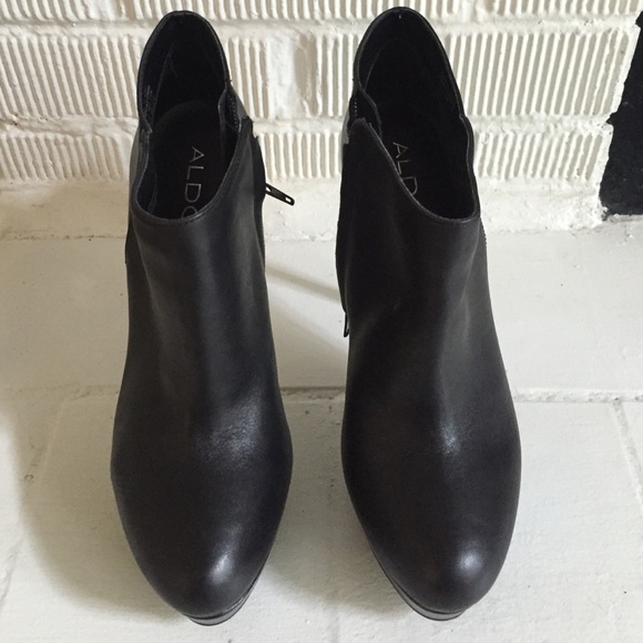 Hot Aldo Platform Black Leather Ankle Boots