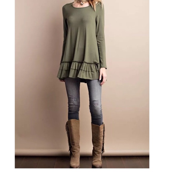 ❗️LAST❗️Long sleeve olive round neck tunic top - Picture 2 of 4