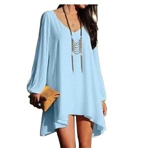 Women's Long Batwing Sleeve Casual Chiffon Dress