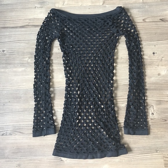 Black, slim-fit fishnet dress