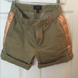 J.Crew olive green shorts with metallic stripe