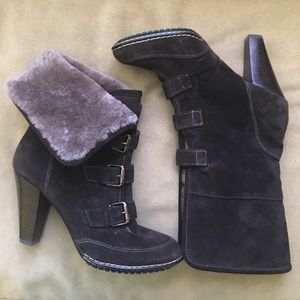 Brown furry suede ankle boots
