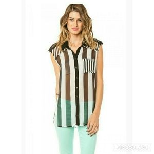 New! Black and White Stripe Chiffon Top