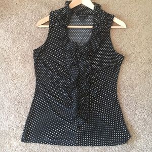 WH/BM Top Black w/ White Polka Dots Ruched Ruffled