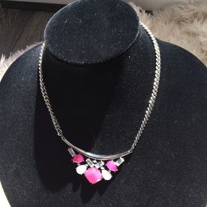 Cheery  necklace with pink, white and rhinestone.