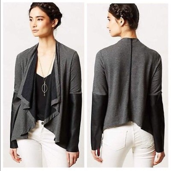 Anthropologie Drape Leather Sleeve Cardi Sweater!