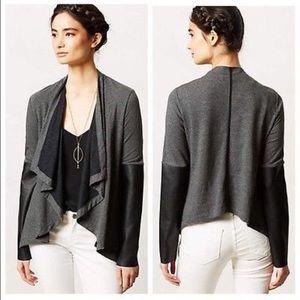 Anthropologie Drape Leather Sleeve Cardi Sweater!