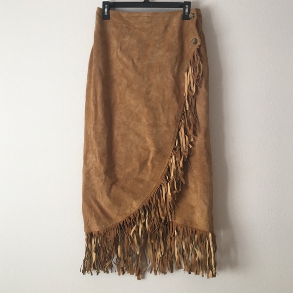 Vtg Suede Fringe Skirt