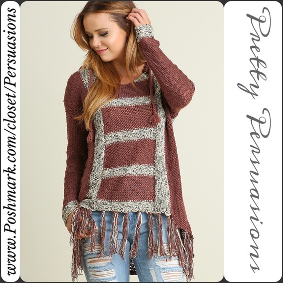 SOLD OUT ‼️Hooded Fringe Crochet Knit Boho Sweater - Picture 2 of 4