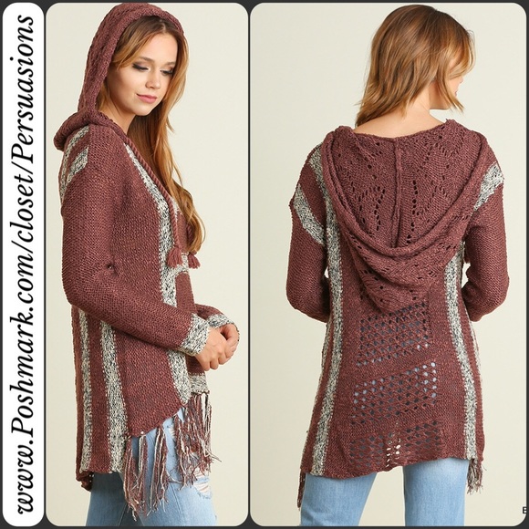 SOLD OUT ‼️Hooded Fringe Crochet Knit Boho Sweater - Picture 3 of 4