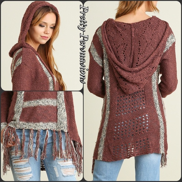 SOLD OUT ‼️Hooded Fringe Crochet Knit Boho Sweater - Picture 4 of 4
