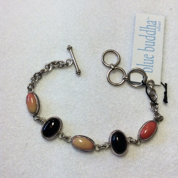 ❤️ $65 Blue Buddha Designer Onyx & Coral Accent Bracelet - Picture 1 of 4
