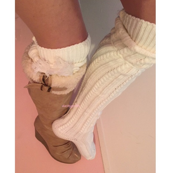 Cable Knit Over the Knee Socks Tassel Thigh High - Picture 2 of 5