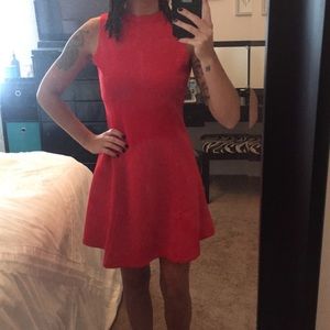 High neck red skater dress
