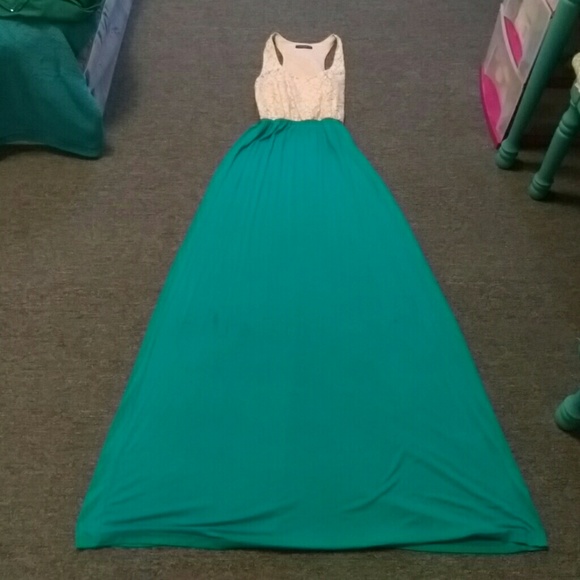 Teal and Cream Maxi Dress! Does have some stains!