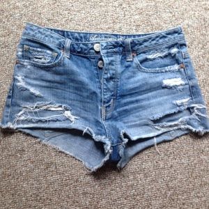 Distressed AE jean shorts