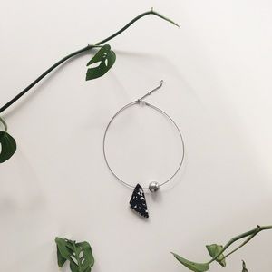 Silver modern black and white marbled necklace