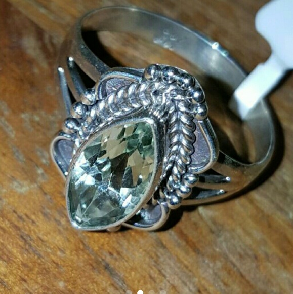 Green amethyst sterling silver ring. Size 10