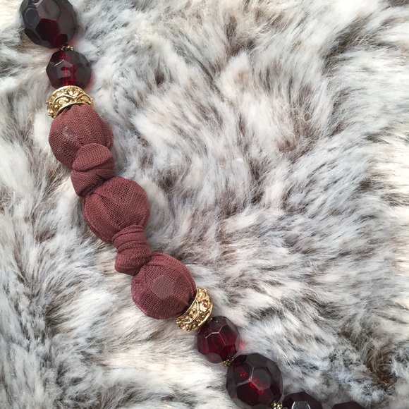 Monet Red Wine Bead & Gold 30" Statement Necklace - Picture 3 of 4