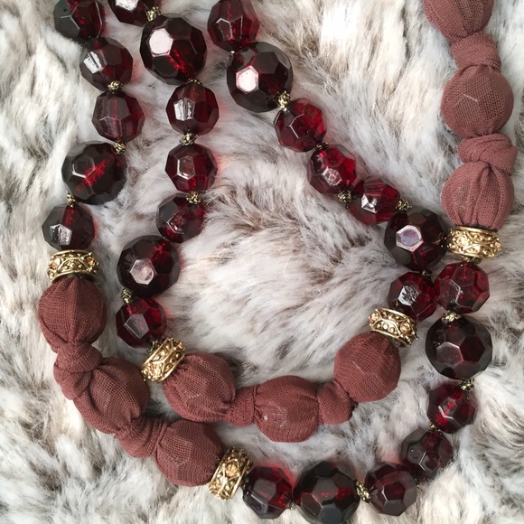 Monet Red Wine Bead & Gold 30" Statement Necklace - Picture 4 of 4