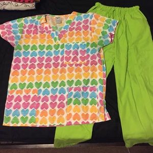 Colorful Hearts Scrubs with Matching Pants Set