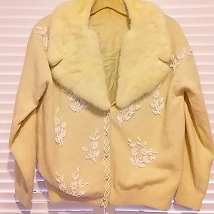 Cardigan with fur collar and hand beading