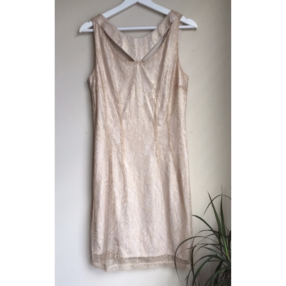 Nude Gold Lace Mini Dress