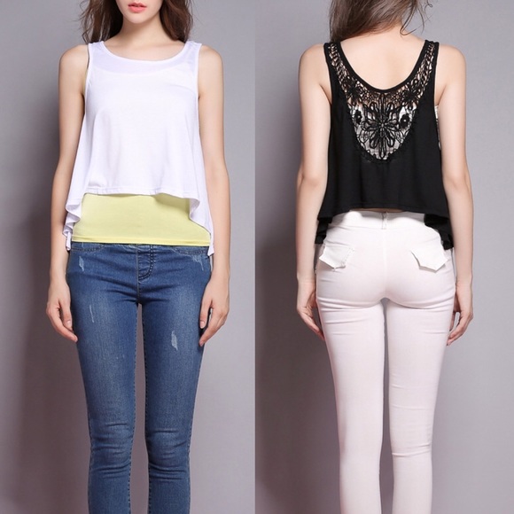 White Crochet Back Sharkbite Beach Tank Top - Picture 2 of 4