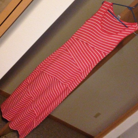 Coral and white maxi dress