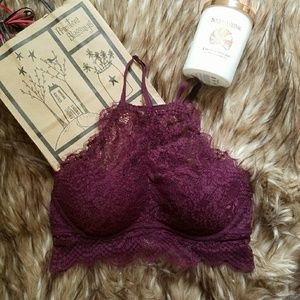 PINK Lace High Neck Racer Back Bralette
