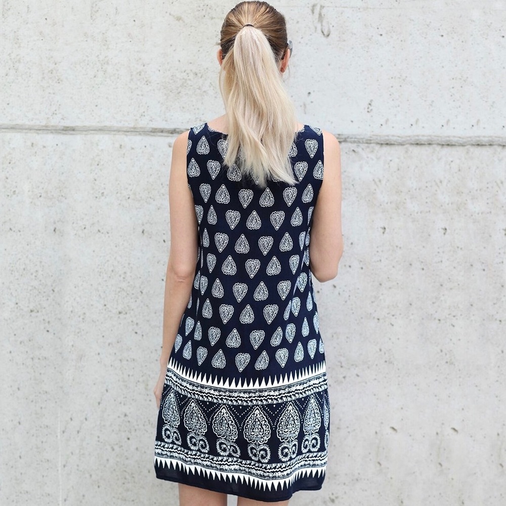 Madrid Print Sleeveless Tank Slip Dress Navy - Picture 2 of 2
