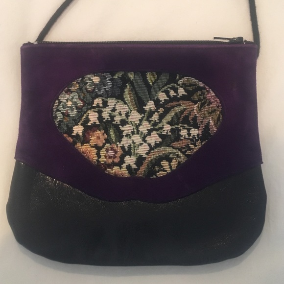 Adorable leather, suede & tapestry bag-Handcrafted