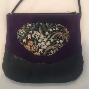 Adorable leather, suede & tapestry bag-Handcrafted