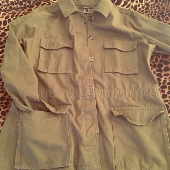 Army green jacket .