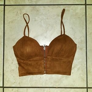 Suede Crop Top with Zipper Back