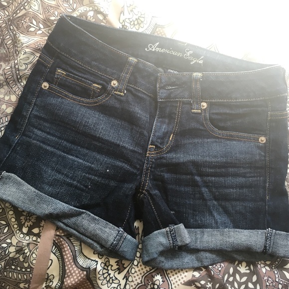 AE dark wash high rise denim shorts