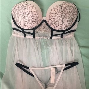 Pink and Black Victoria's Secret Lingerie Set