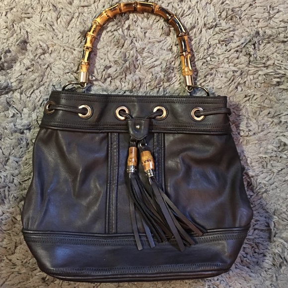 Chocolate Brown handbag with bamboo handle