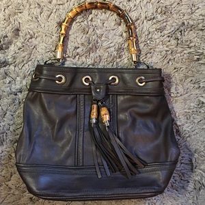 Chocolate Brown handbag with bamboo handle