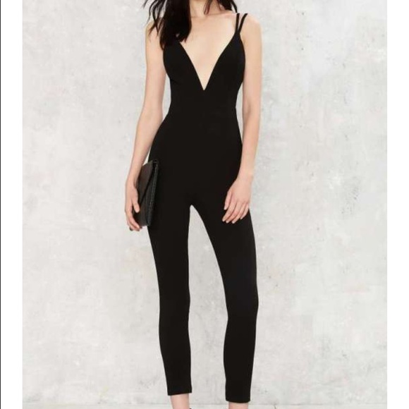 NWOT Nasty Gal Black Deep V Plunge Jumpsuit XS